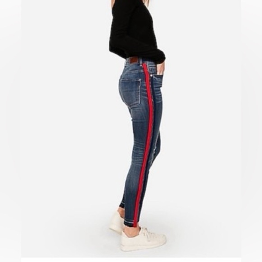 Express Side Stripe Skinny Jeans Red Stripe Size 10